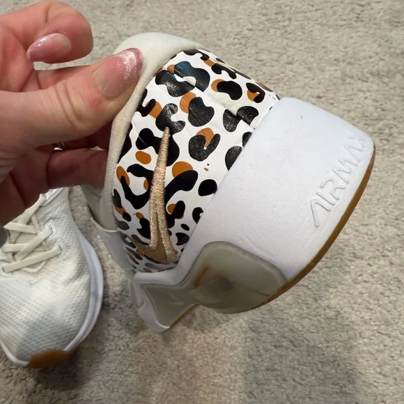Nike Women’s White Athletic Sneakers with Leopard and Gold Swoosh - Picture 2 of 5